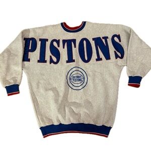 VTG 80s Detroit Pistons Crewneck Sweatshirt Legends USA XL Nylon Applique Retro